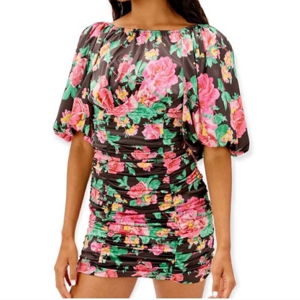 NWT FOR LOVE & Lemons Jolie ruched puff sleeve Mini Dress size small